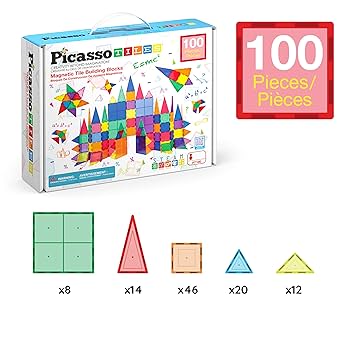 PicassoTiles 100-Piece Magnetic Building Tiles Construction Set